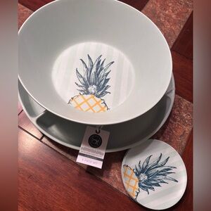 Coastal Pineapple Melamine Serveware Set in Light Aqua - 6-Piece